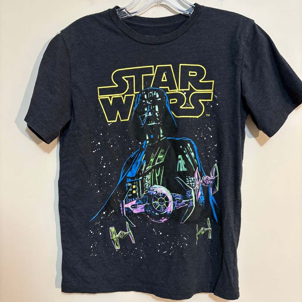 Star Wars Darth Vader Neon Graphic Tee Womens S Charcoal Heather TIE Fighter